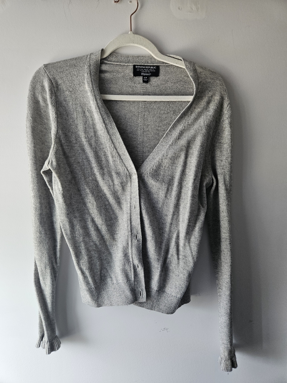 Banana Republic Light Gray V-Neck Wool Button Cardigan